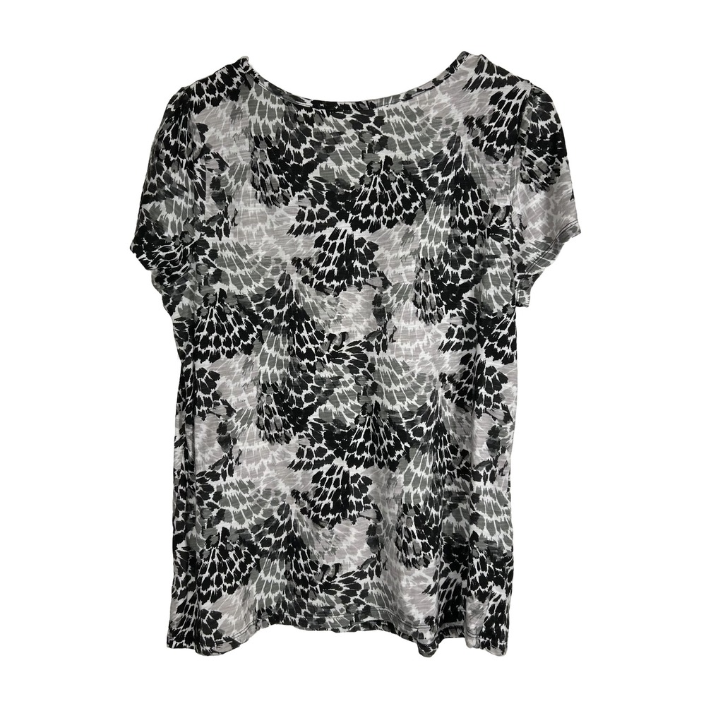 St Johns Bay Womens Large Black Gray Abstract Print Crochet V-Neck Cotton Top - Picture 3 of 7